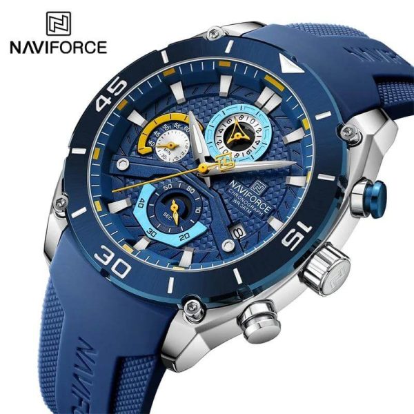 NaviForce NF8038 Luxury Fashion Multi Function Sports Chronograph Silicon Strap Watch For Men - Blue