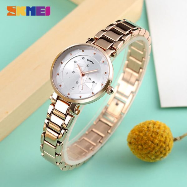 SKMEI 1411 Luxury Big Dipper Pattern Diamond Index Stainless Steel Quartz Watch For Women - Rosegold - Image 2