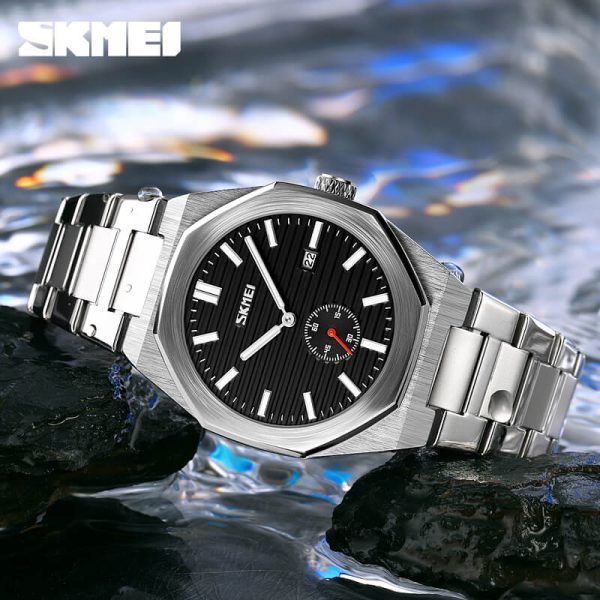 SKMEI 9262 Men's Classic Stainless Steel Luminous Date Display Quartz  Watch - Black/Silver - Image 3