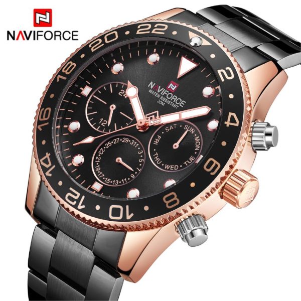 NaviForce NF9147 Day Date Function Business Chronograph Watch For Men – Rosegold/Black