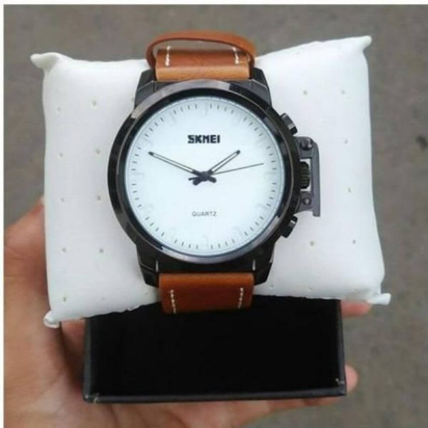 SKMEI 1208 Men's Business Style Simple Large Dial Waterproof Silicone Strap Quartz Watch - Brown - Image 2