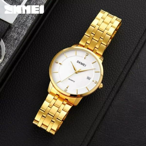 SKMEI 1801 Men's Business Calendar Stainless Steel Classic Diamond Quartz Watch - Golden - Image 2