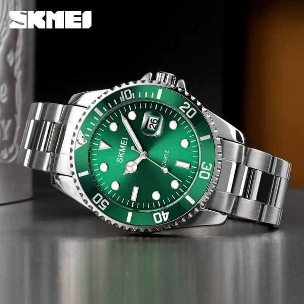 SKMEI 1779 Rolex Design Luminous Display Luxury Stainless Steel Watch For Men - Green/Silver - Image 3