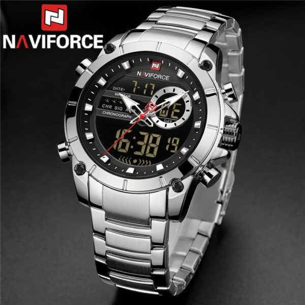 NaviForce NF9163 Double Time Luxury Business Edition Stainless Steel Watch - Silver - Image 3