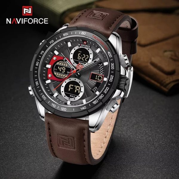 NAVIFORCE NF9197 Men's Business Day Date Function Analog Digital  Leather Strap  Wristwatch - Coffee - Image 2