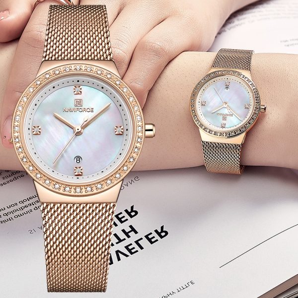 NaviForce NF5005 Date Function Mesh Analog Ladies Watch - Rosegold - Image 2