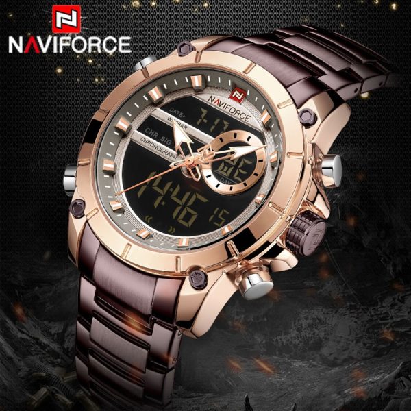 NaviForce NF9163 Double Time Luxury Business Edition Stainless Steel Watch - Coffee - Image 3