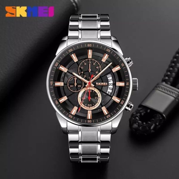 SKMEI 9285 Men's Business Multifunction Date Display Chronograph Stainless Steel Watch - Black/Silver - Image 3