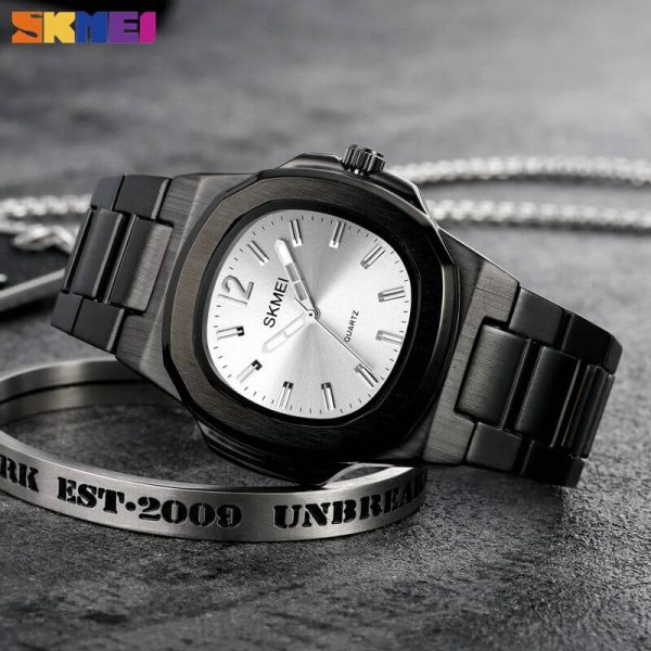 SKMEI 1794 Elegant Classic Stainless Steel Quartz Watch For Men - Black/white - Image 3