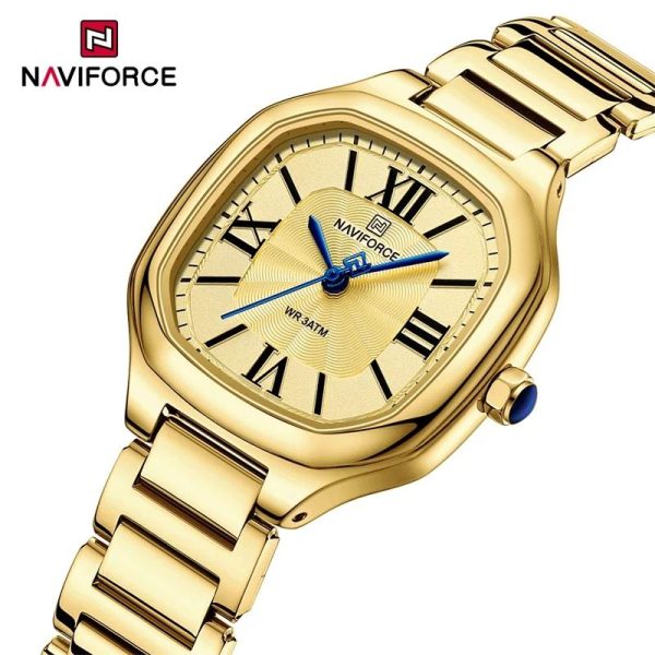 NaviForce NF5042 Elegant Simple Square Dial Roman Numeral Stainless Steel Watch For Women - Golden