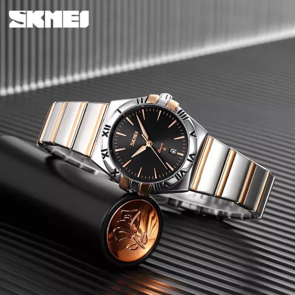 SKMEI 9257 Business Casual Roman Numeral Date Display Stainless Steel Wristwatch For Women - Silver/RoseGold