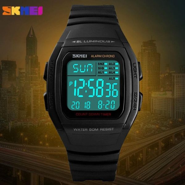 SKMEI 1278 Men's Retro Fashion Youth Series Multifunction LED Digital Waterproof Watch - Black - Image 2