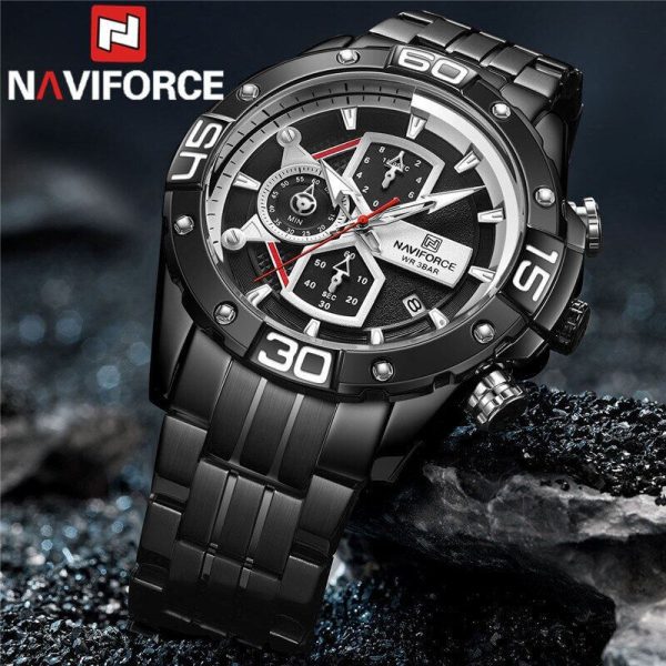 NAVIFORCE NF8018 Modern Casual Design Multi-function Stainless Chronograph Watch For Men  - Black - Image 3