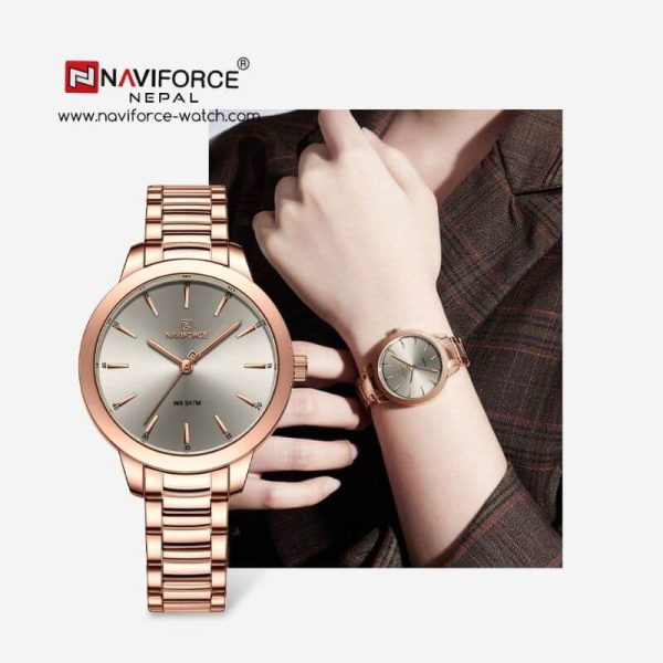 NaviForce NF5025 Women's Simplicity Casual Stainless Steel Quartz Watch - RoseGold - Image 2