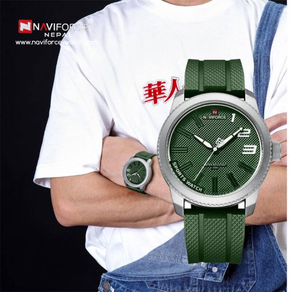 NaviForce NF9202T Men's Creative Design Fashion Silicone Strap Analog Watch - Green - Image 2