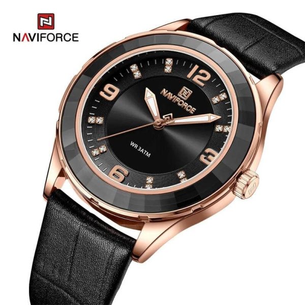 NaviForce NF5040 Women's Elegant Simple Analog Luminous Leather Strap Watch - Rosegold/Black