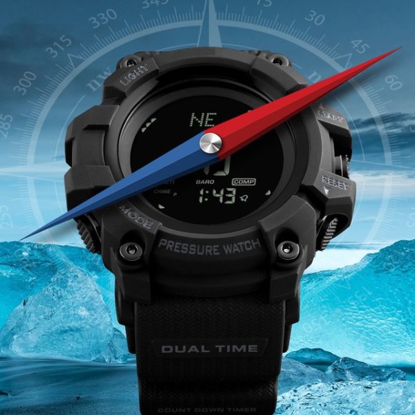 SKMEI 1358 Dual Time Multi-Function Watch With Digital Compass And Barometer For Men - Black - Image 2