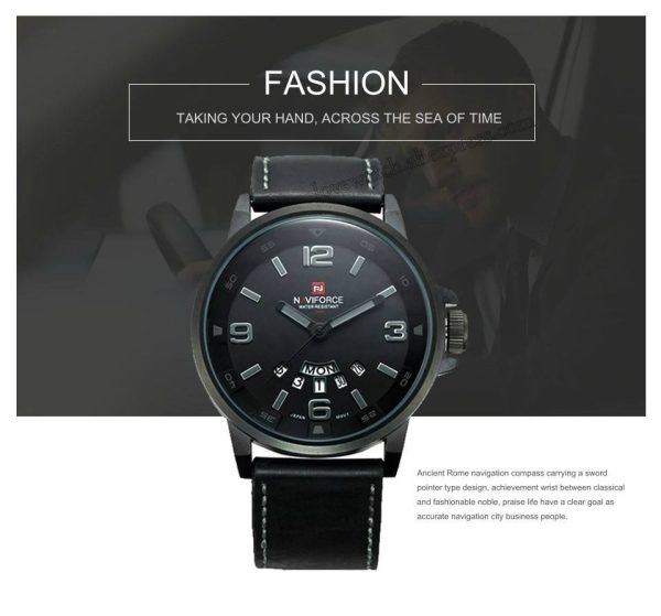 NAVIFORCE NF9028 Fashion Stylish Day Date Function Analog Watch For Men - Black - Image 3