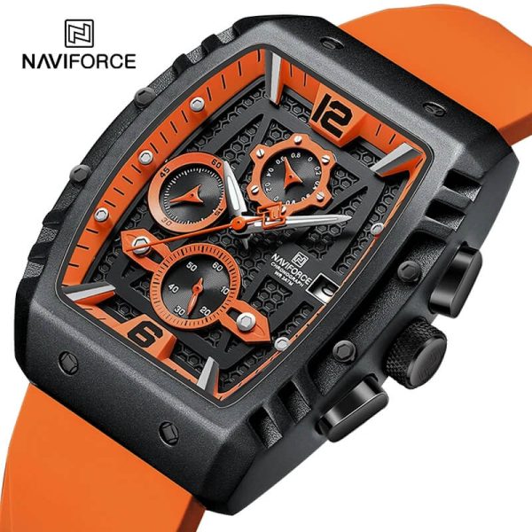 NaviForce NF8025 Fashion Multifunction Barrel Shape Chronograph Watch For Men - Orange