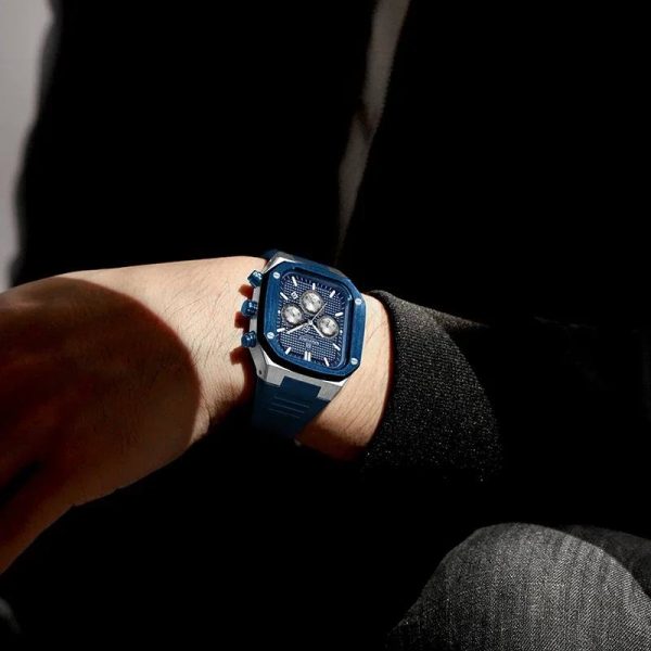 NaviForce NF8037 Classic Square Chronograph Date Display Luminous Silicon Strap Watch For Men - Blue/Silver - Image 2