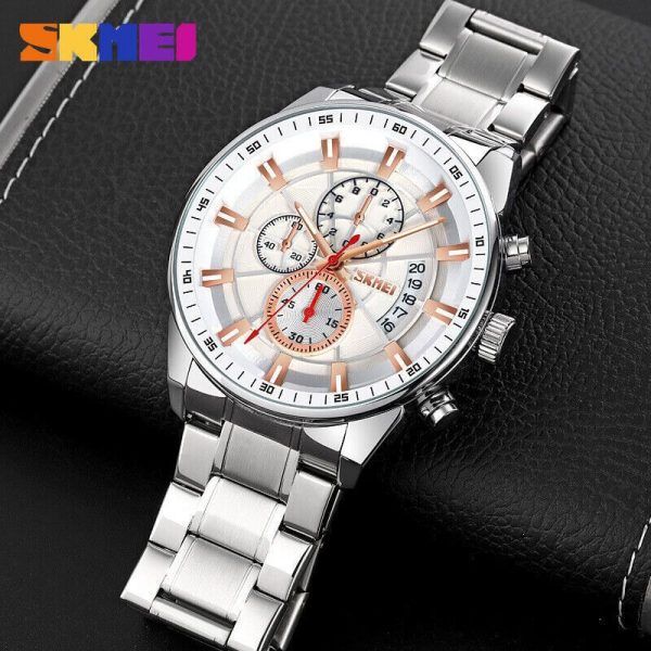 SKMEI 9285 Men's Business Multifunction Date Display Chronograph Stainless Steel Watch - Silver - Image 2