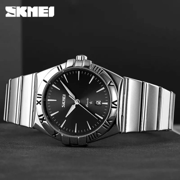 SKMEI 9257 Business Casual Roman Numeral Date Display Stainless Steel Wristwatch For Men - Silver/Black - Image 2