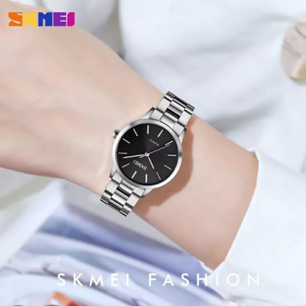 SKMEI 1695 Women's Top Luxury Stainless Steel Quartz Movement Watch - Silver/Black - Image 2