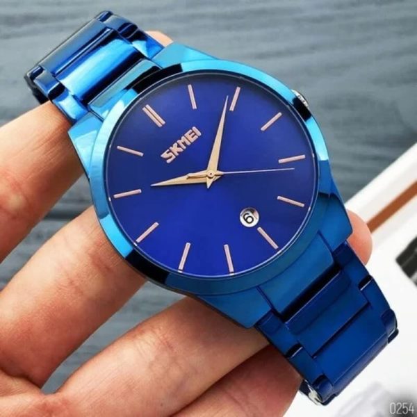 SKMEI 9140 Men's Business Stainless Steel Date Display Ultra Thin Quartz Watch - Blue - Image 2