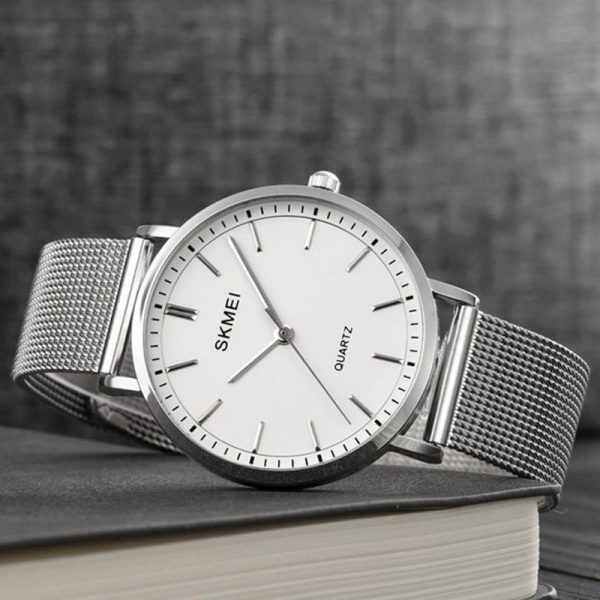 SKMEI 1664 Men's Minimalist Elegant Thin Stainless Steel Mesh Analog Watch - Silver - Image 2