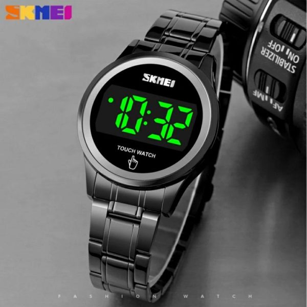 SKMEI 1737 LED Display Date Timer Digital Stainless Steel Waterproof Touch Watch For Women - Black - Image 2