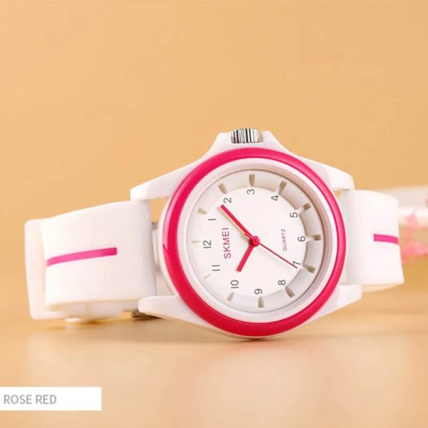 SKMEI 1578 Simple Numeric Round Dial Analog Silicone Strap Unisex Watch - White/Pink - Image 2