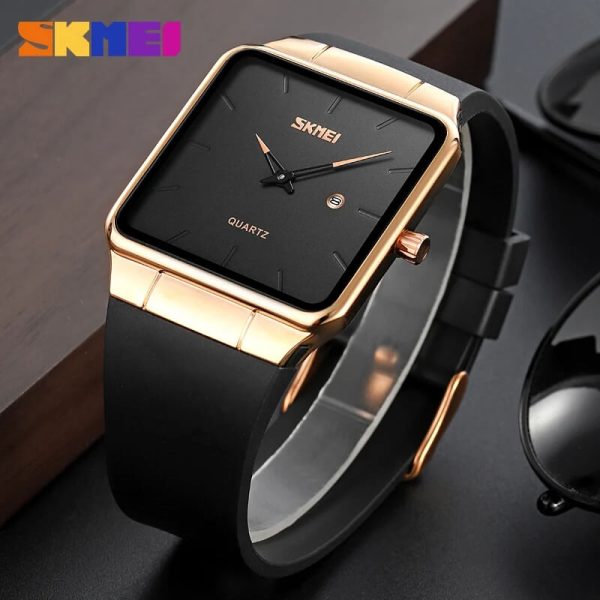 SKMEI 1961 Square Multifunctional Fashion Texture Date Display Quartz Unisex Watch - RoseGold/Black - Image 2