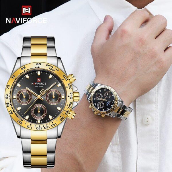 NAVIFORCE NF9193 Unisex Classic Business Luminous Multifunction Chronograph Stainless Steel Watch - Golden/Silver - Image 2