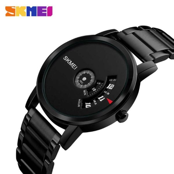 SKMEI 1260 Luxury Stainless Steel Unique Dial Unisex Watch - Black