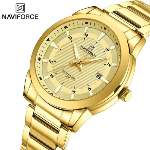 NAVIFORCE NF8029 Business Edition Lumionous Date Display Stainless Steel Watch For Men - Golden