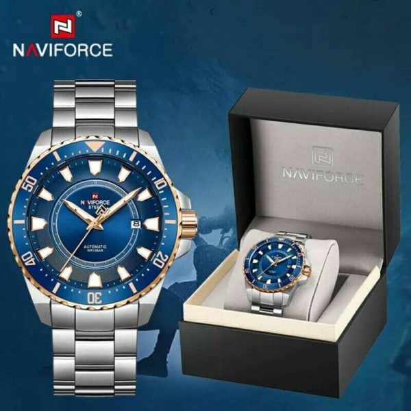 NaviForce NFS1004 Men's Business Automatic Mechanical 10 ATM Waterproof Date Display Stainless Watch - Blue/Silver - Image 2