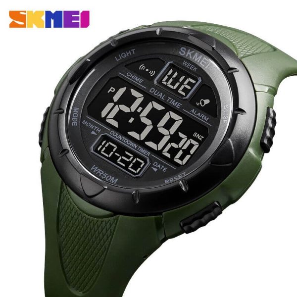 SKMEI 1656 Digital Military 2 Time Countdown Sport LED Light Chrono Stopwatch For Men - Green