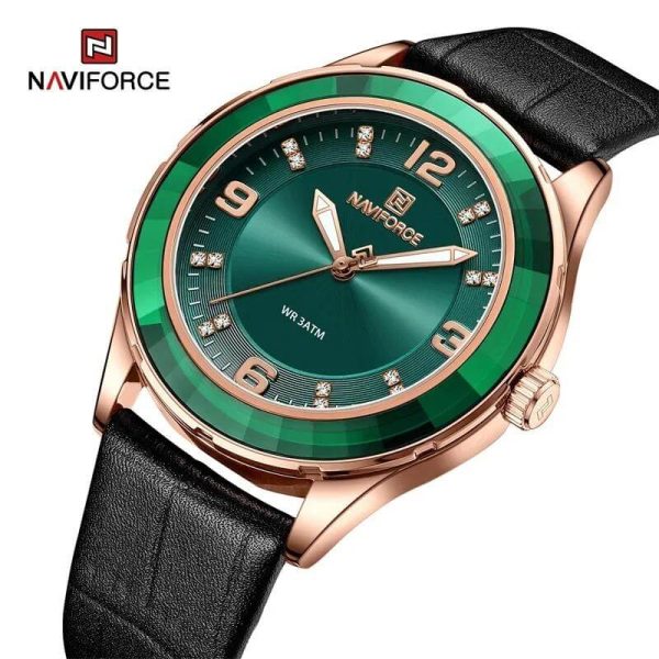 NaviForce NF5040 Women's Elegant Simple Analog Luminous Leather Strap Watch - Green/Black