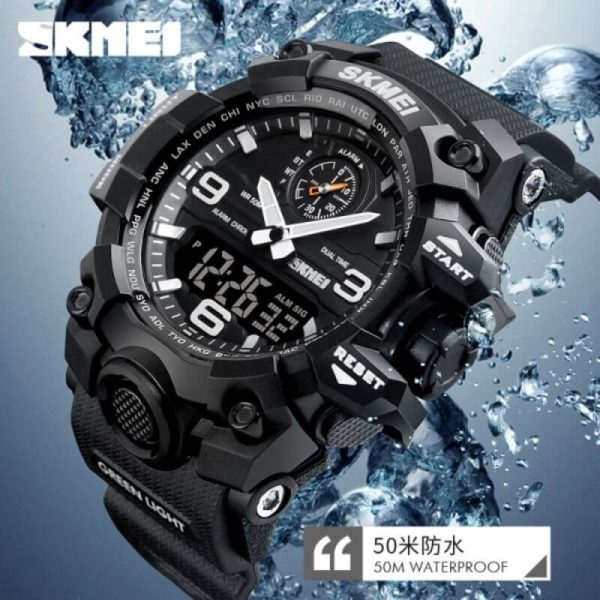 Skmei 1586 Luxury Sport Dual Time Waterproof Analog Digital Chronograph Wristwatch For Men - Black - Image 2