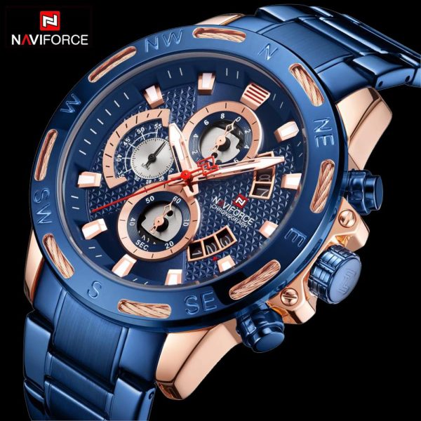 NaviForce NF9165 Luxury Stainless Steel Chronograph Watch for Men – Blue - Image 2