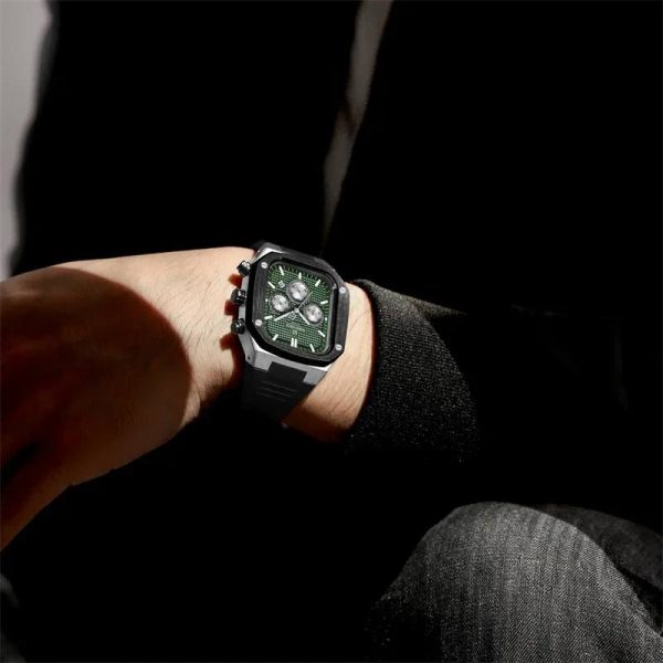 NaviForce NF8037 Classic Square Chronograph Date Display Luminous Silicon Strap Watch For Men - Green - Image 2