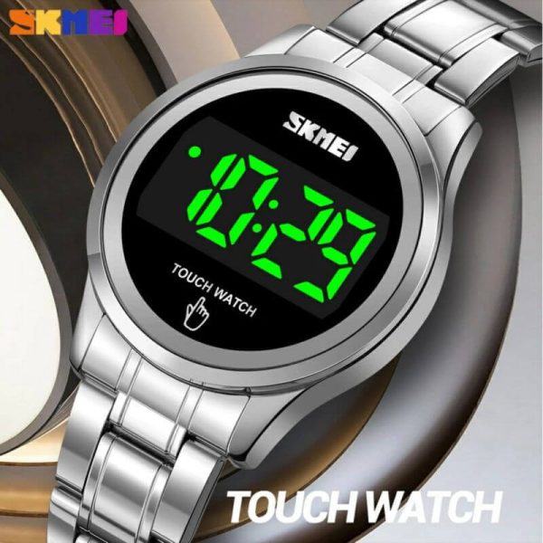 SKMEI 1737 LED Display Date Timer Digital Stainless Steel Waterproof Touch Watch For Women - Silver - Image 3