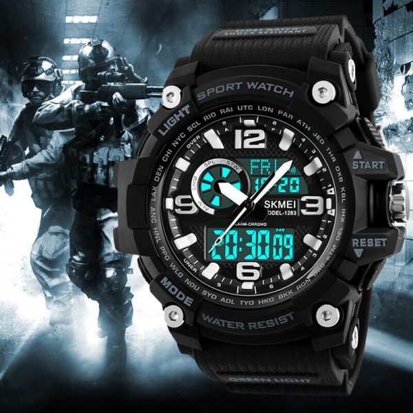 SKMEI 1283 Men Sports Fashion Dual Display  Chronograph Waterproof Digital Wristwatch - Black