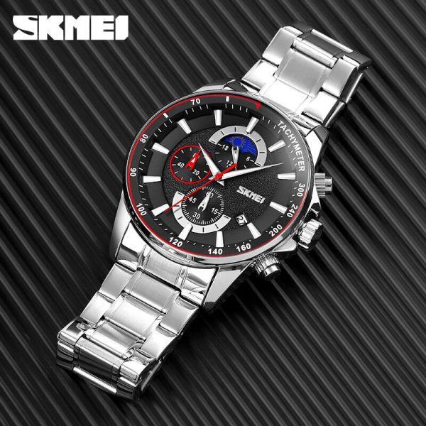 SKMEI 9250 Men's Multifunction Moonphase Creative Design Chronograph Date Display Stainless Steel Watch - Silver - Image 2