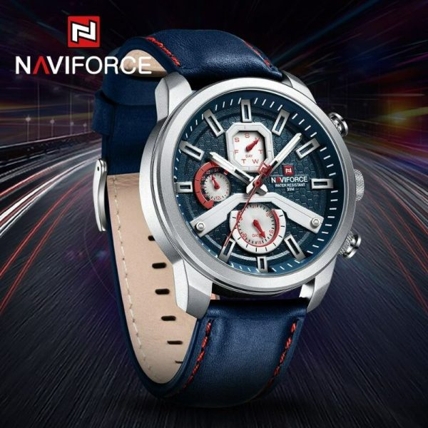 NaviForce NF9211 Men's Fashion Chronograph Day Date Display Leather Strap Luminous Watch - Blue - Image 2