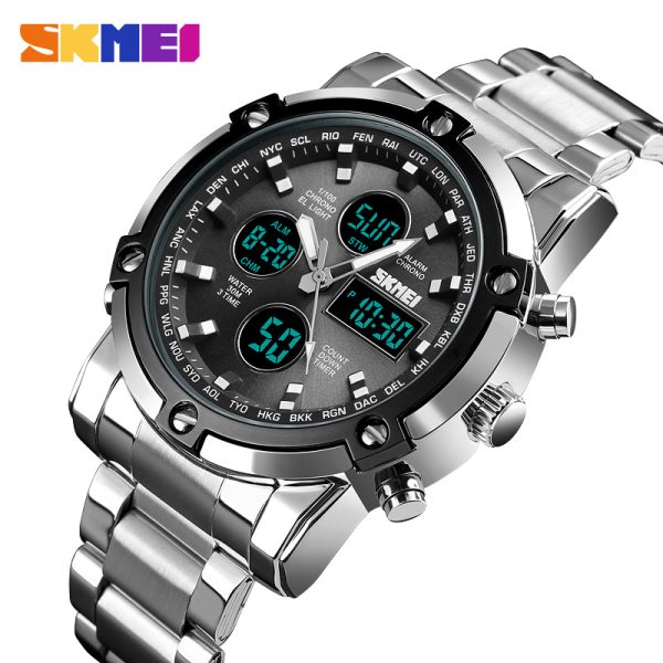 SKMEI 1389 MultiFunctional Business Analog/Digital Large Dial Stainless Steel Watch - Black/Silver