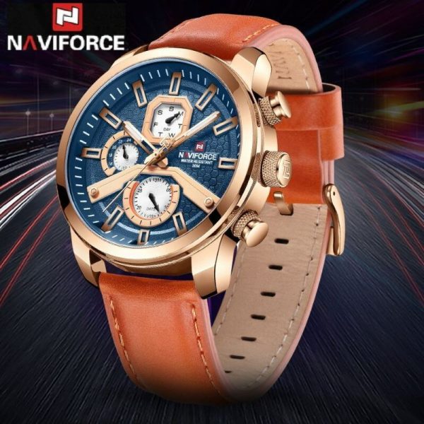 NaviForce NF9211 Men's Fashion Chronograph Day Date Display Leather Strap Luminous Watch - Orange - Image 2