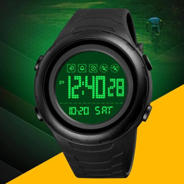 SKMEI 1674 Sports Count Down Timer  Multifunction LED Light Dual Time Men's Watch - Black - Image 2