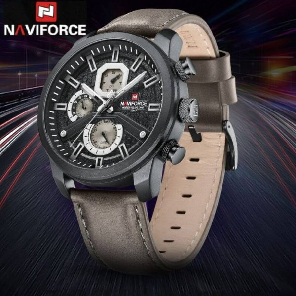 NaviForce NF9211 Men's Fashion Chronograph Day Date Display Leather Strap Luminous Watch - Brown - Image 2