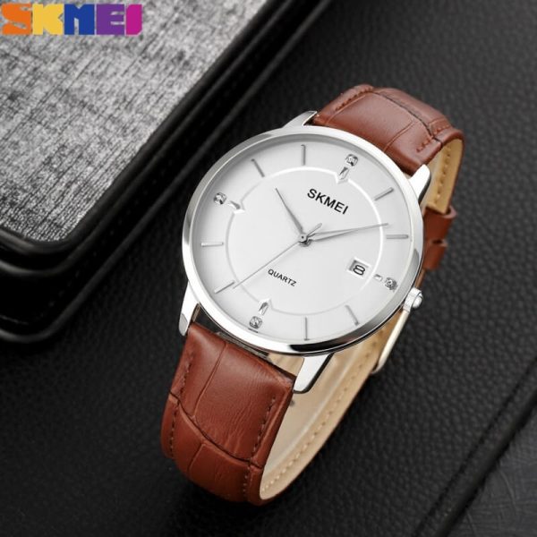 SKMEI 1801 Men's Business Calendar Leather Strap Classic Diamond Quartz Watch - Brown - Image 3